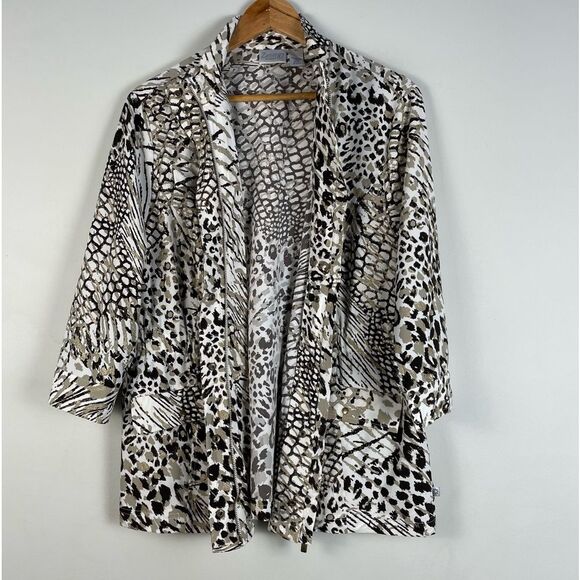 Chico's Zenergy Animal Print 3/4 Sleeve Unlined Polyester Zip Jacket Sz 2/Large - Picture 6 of 12